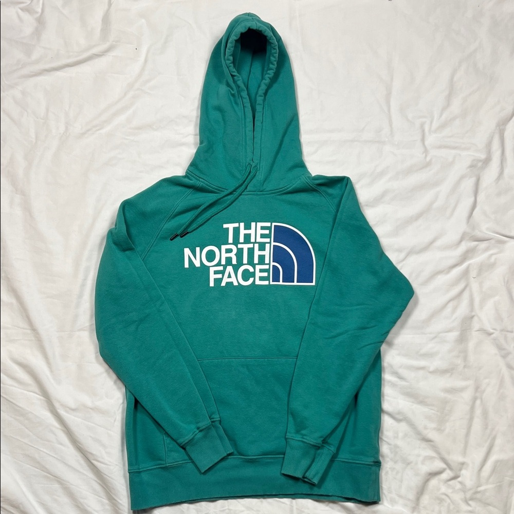 The North Face Teal Hooded Crewneck with White & Navy Logo